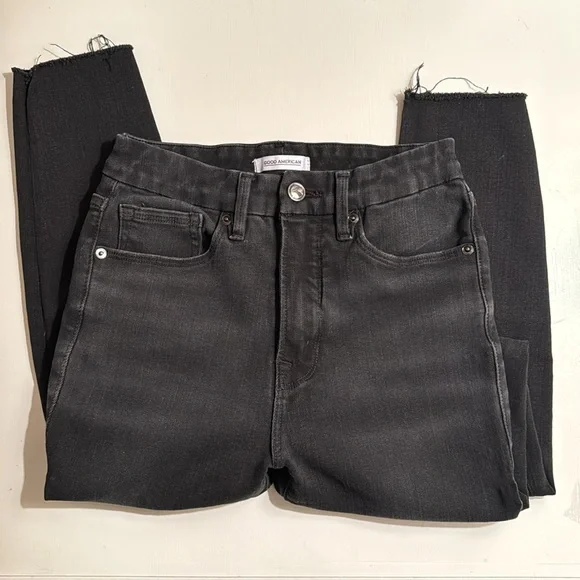 Good American | Good Waist Jeans - Black Distressed w/ Ripped Detail | Size 2/26 - Picture 3 of 4